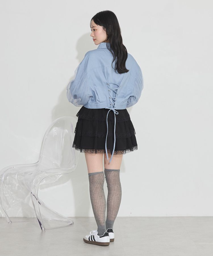 earth music&ecology「チュールレイヤードバックレースアップジャケット」|テーラードジャケット|