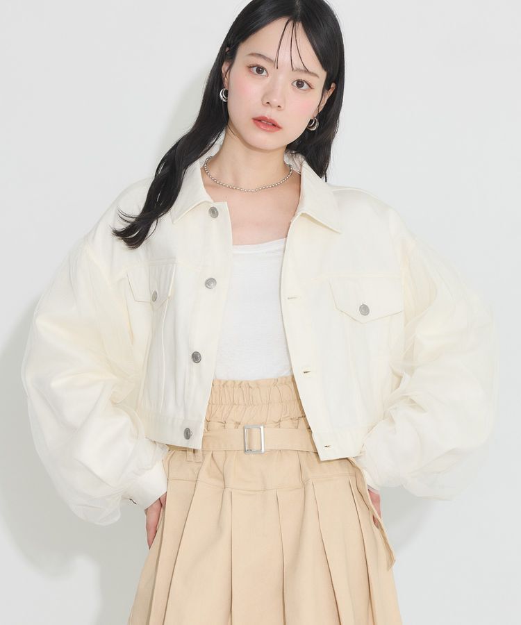 earth music&ecology「チュールレイヤードバックレースアップジャケット」|テーラードジャケット|