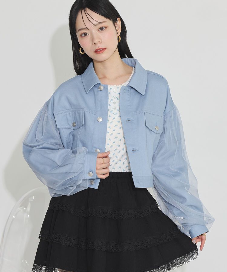 earth music&ecology「チュールレイヤードバックレースアップジャケット」|テーラードジャケット|