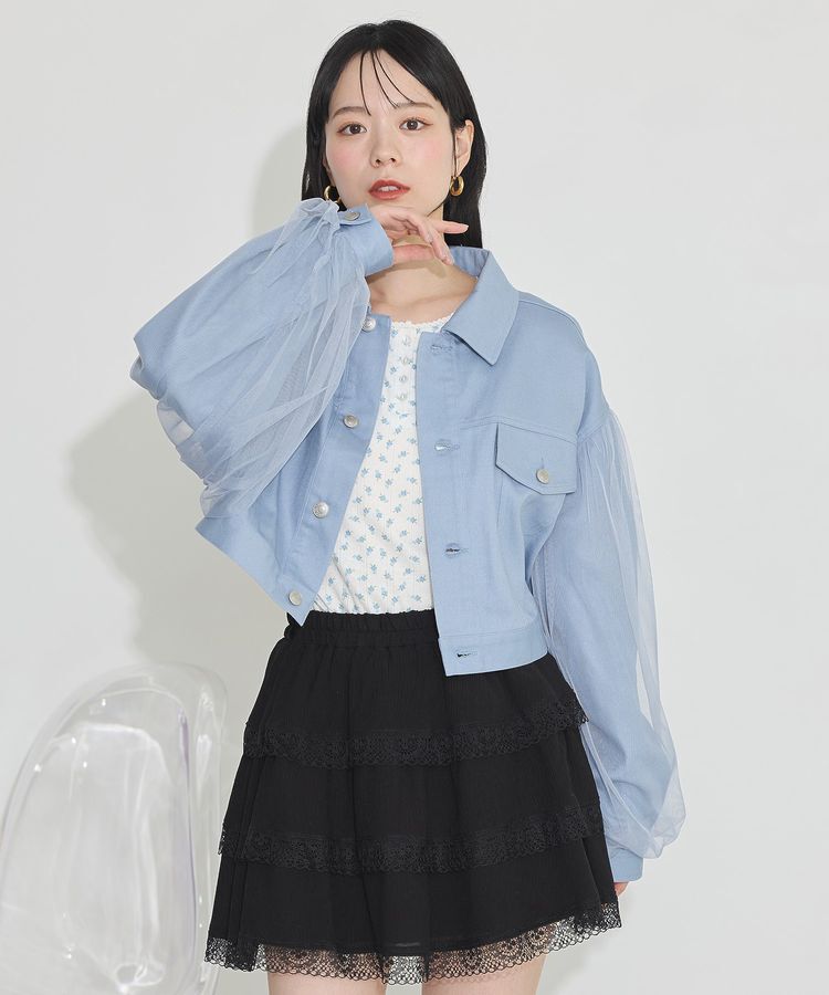 earth music&ecology「チュールレイヤードバックレースアップジャケット」|テーラードジャケット|