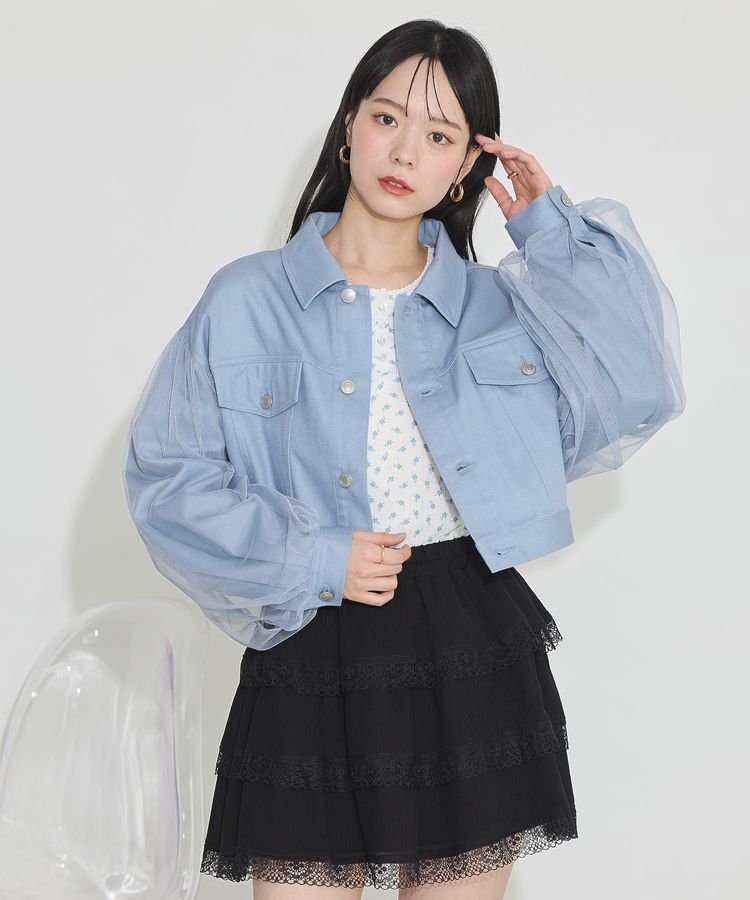 earth music&ecology「チュールレイヤードバックレースアップジャケット」|テーラードジャケット|