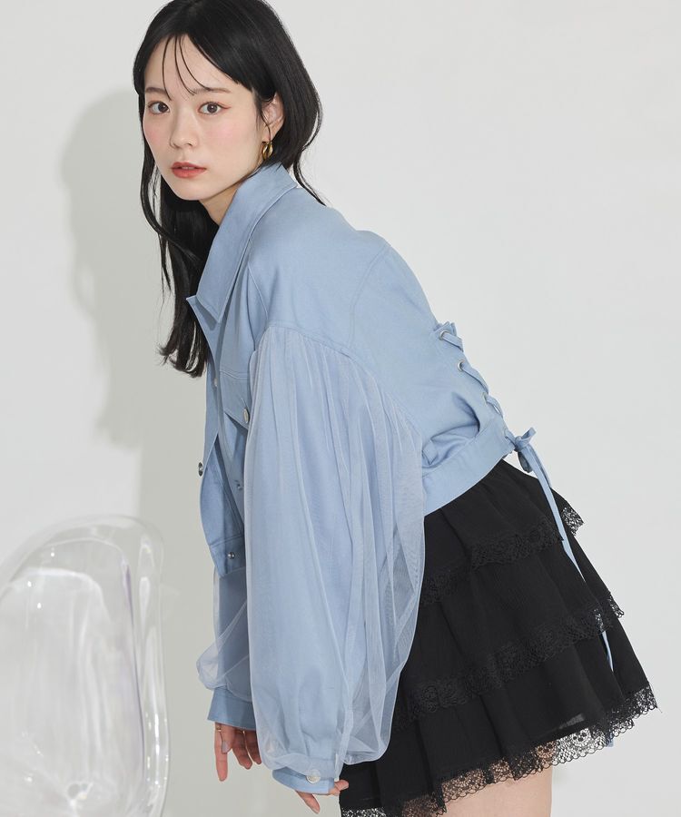 earth music&ecology「チュールレイヤードバックレースアップジャケット」|テーラードジャケット|