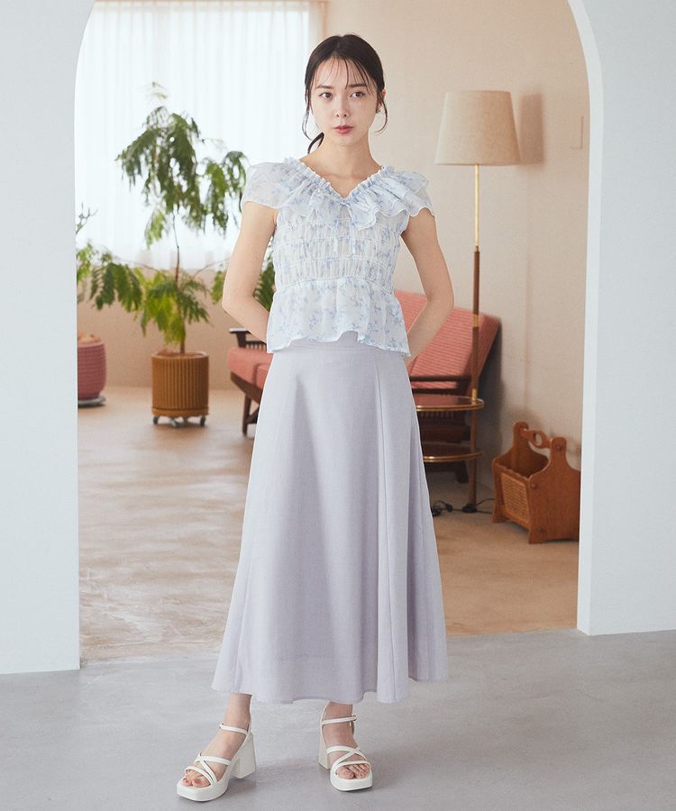 earth music&ecology「シアーバックレースアップフレアスカート」|フレア|
