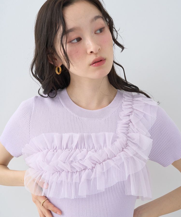 earth music&ecology「アシメチュールフリルニットプルオーバー」|ニット・セーター|