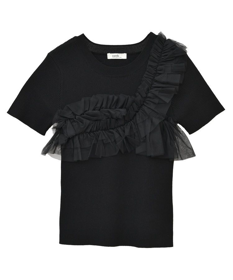 earth music&ecology「アシメチュールフリルニットプルオーバー」|ニット・セーター|