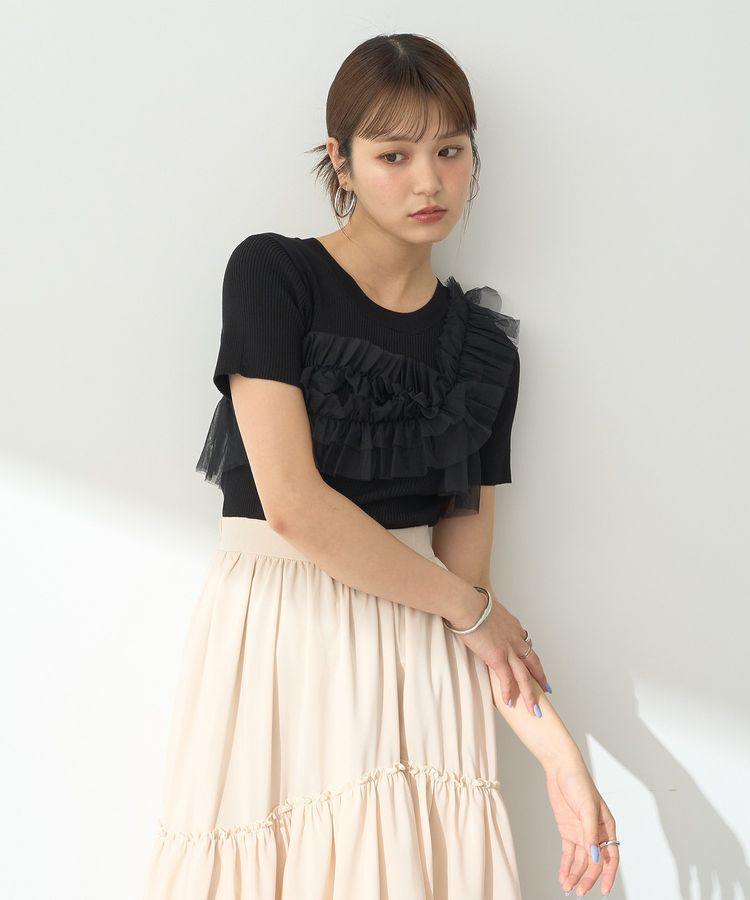 earth music&ecology「アシメチュールフリルニットプルオーバー」|ニット・セーター|