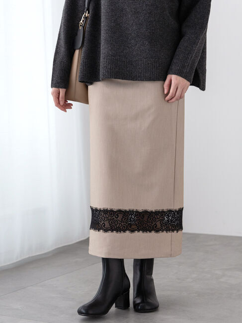 Te chichi TERRASSE「レース切替スカート」|スカート|ベージュ