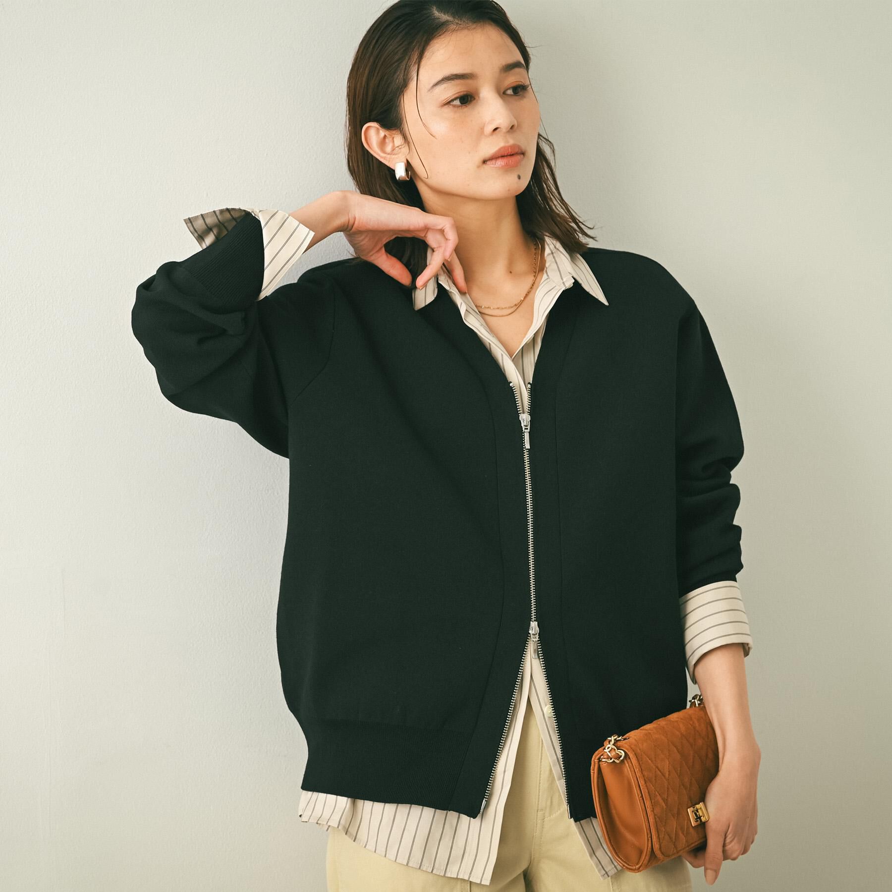 UNTITLED「ジップアップニットカーディガン」|カーディガン|ブラック(019)