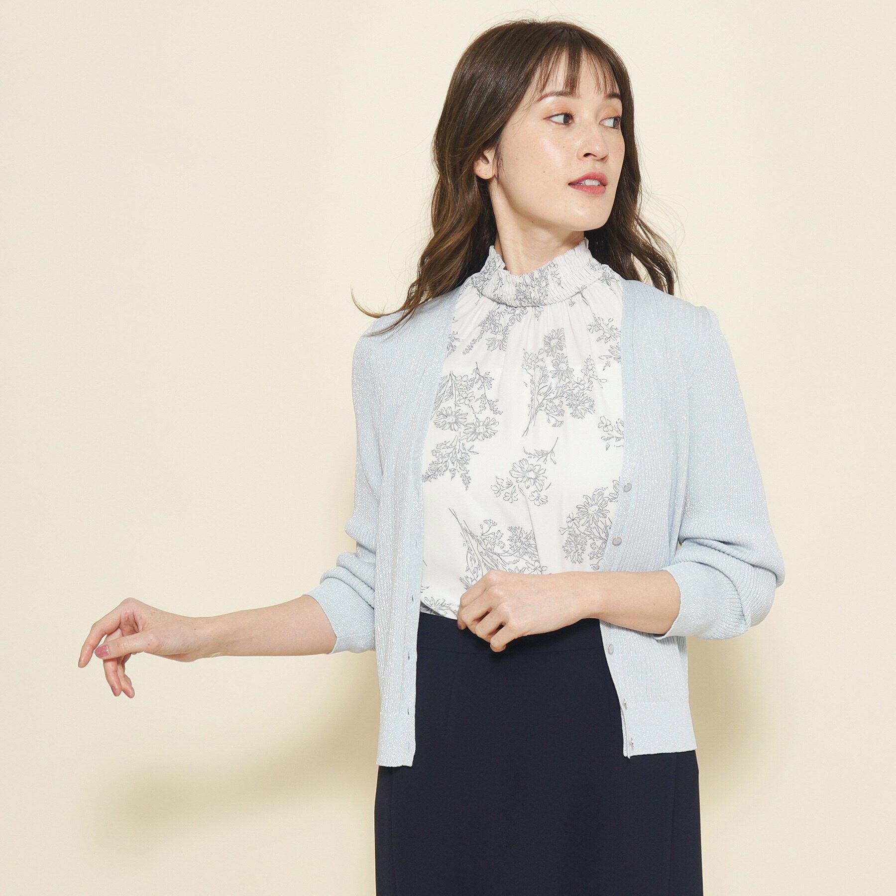 COUP DE CHANCE「【洗える／日本製／ラメ】Vネックリブカーディガン」|カーディガン|サックスブルー(09