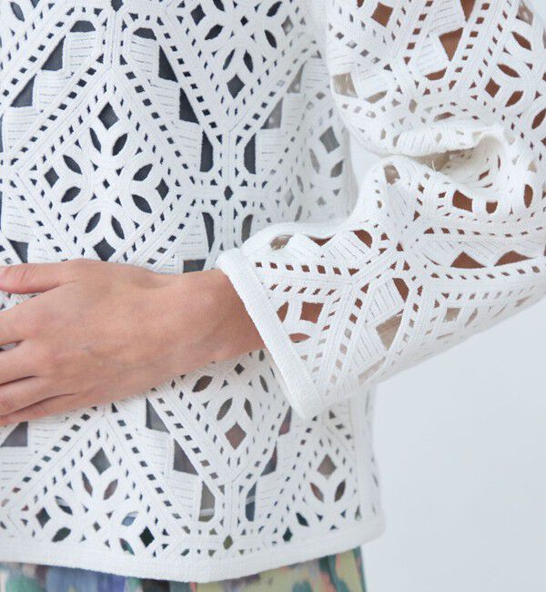 Ballsey「ダイヤモチーフエンブロイダリー クルーネックジャケット」|ノーカラージャケット|