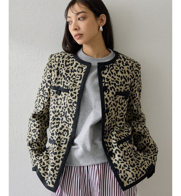  「リネンレオパードジャケット」|その他|ブラック