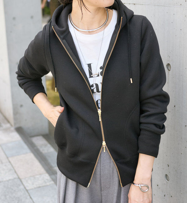  「【WEB限定/キレイめ上品】スポンジダンボールZIPパーカーカットソー」|パーカー|ブラック