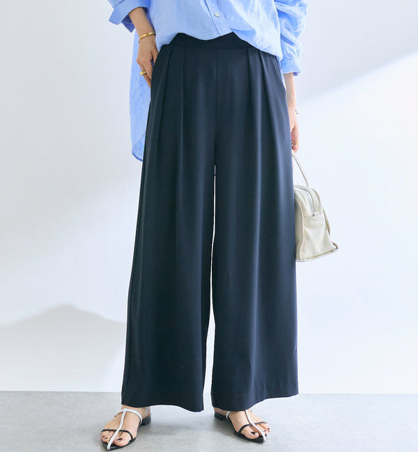  「【ウォッシャブル】【シーズンレスで使える】タックワイドスラックス」|チノ|