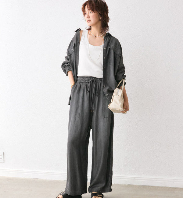  「【セットアップ可】ドレーピーデニムワイドパンツ」|チノ|