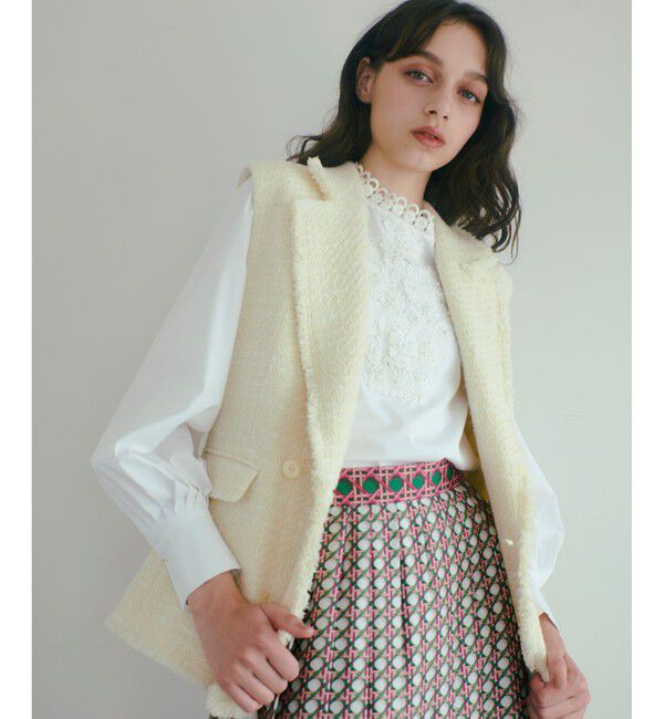 LOULOU WILLOUGHBY「【LOULOU WILLOUGHBY】ジオリカラメツイードジレ」|その他|アイボリー