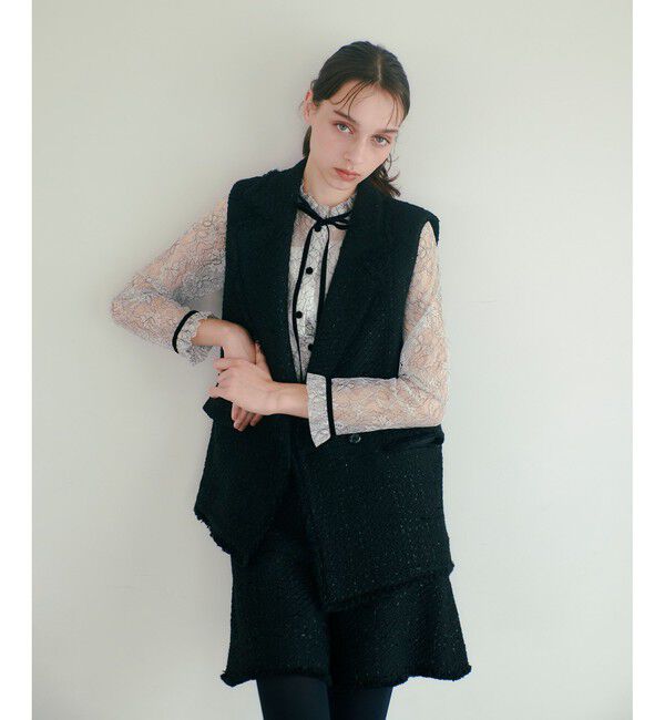 LOULOU WILLOUGHBY「【LOULOU WILLOUGHBY】ジオリカラメツイードジレ」|その他|ブラック