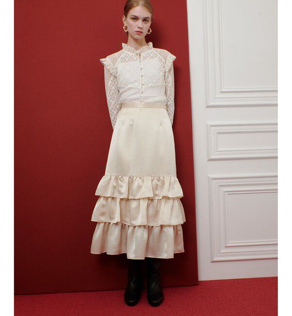 LOULOU WILLOUGHBY「【LOULOU WILLOUGHBY】トリアセサテンティアードスカート」|スカート|