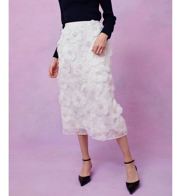 LOULOU WILLOUGHBY「【LOULOU WILLOUGHBY】オーガンフラワータイトスカート」|タイト|