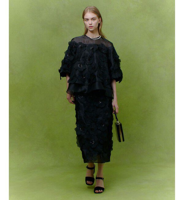 LOULOU WILLOUGHBY「【LOULOU WILLOUGHBY】オーガンフラワータイトスカート」|タイト|ブラック