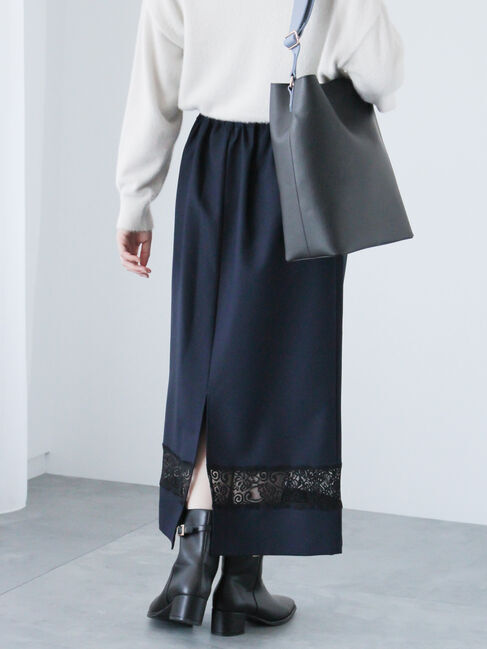 Te chichi TERRASSE「レース切替スカート」|スカート|ネイビー