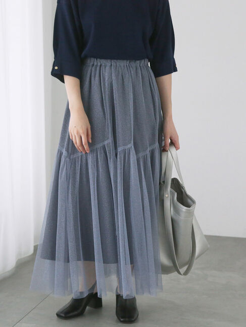 Te chichi TERRASSE「ラメチュール切替スカート」|スカート|ブルー