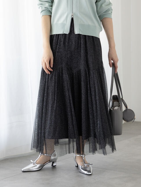 Te chichi TERRASSE「ラメチュール切替スカート」|スカート|ブラック