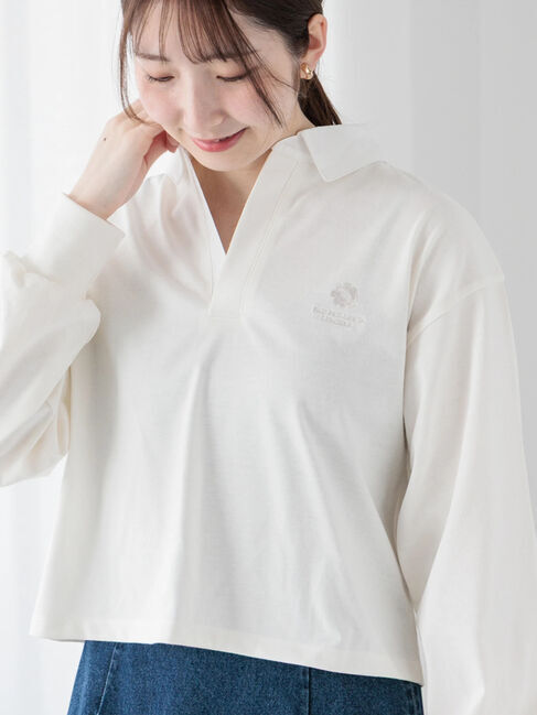 Te chichi TERRASSE「フラワー刺繍ラガーシャツ《2025spring catalog item》」|Tシャツ・カットソー|オフホワイト