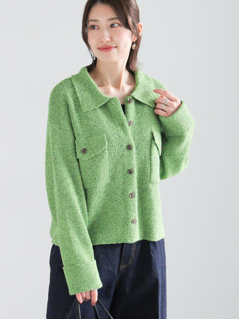 Te chichi「メランジ衿ニットジャケット」|カーディガン|グリーン