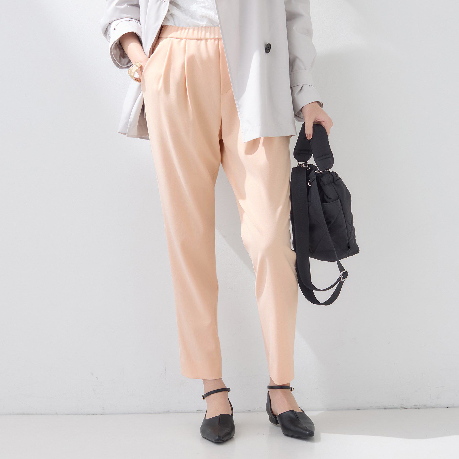 INDIVI「【褒められパンツ／高ストレッチ】タックテーパードパンツ」|その他|オレンジ(065)