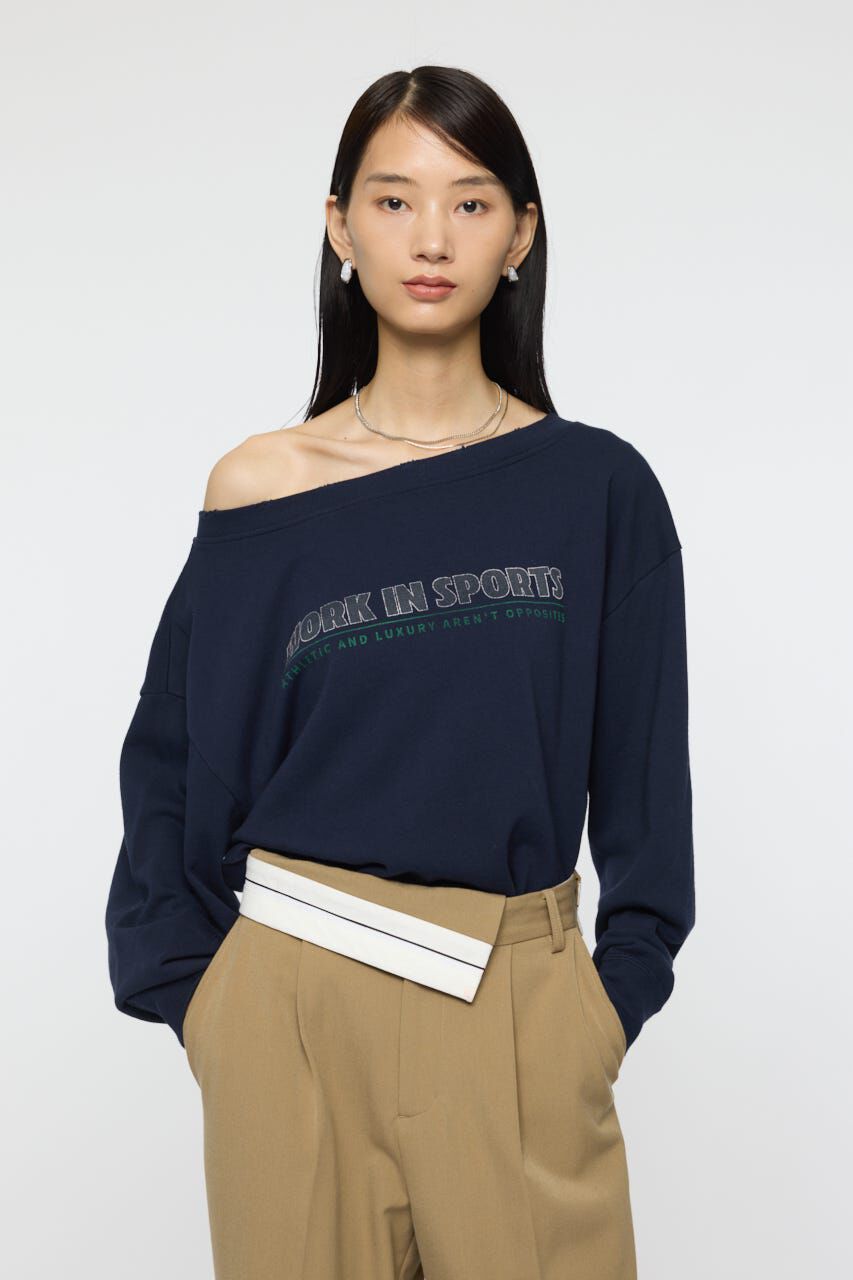 MOUSSY「OFF SHOULDER LOGO SWEAT プルオーバー」|パーカー|NVY