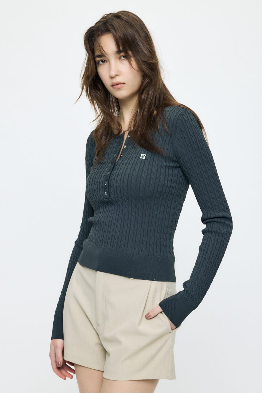 MOUSSY「HENRY NECK CABLE KNIT トップス」|ニット・セーター|T.GRY