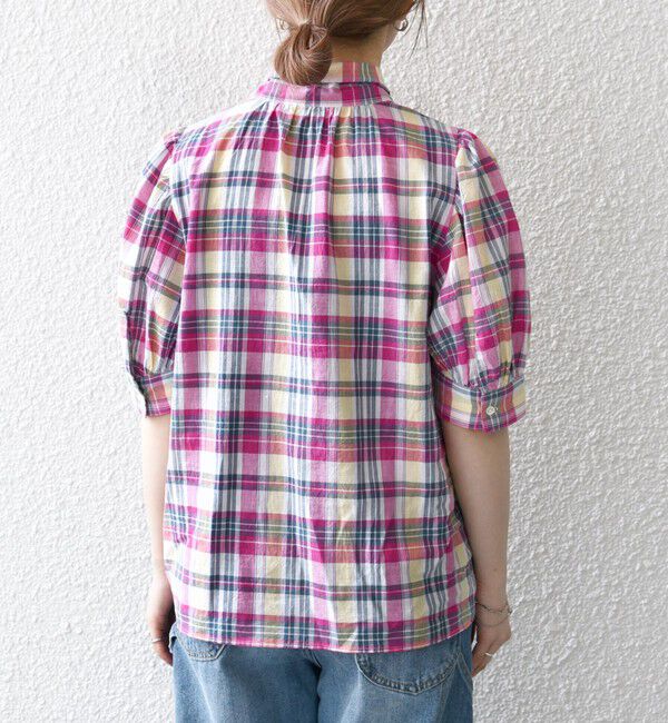 SHIPS any「SHIPS any:〈洗濯機可能〉マドラス チェック ボウタイ パフスリーブ ブラウス」|シャツ・ブラウス|