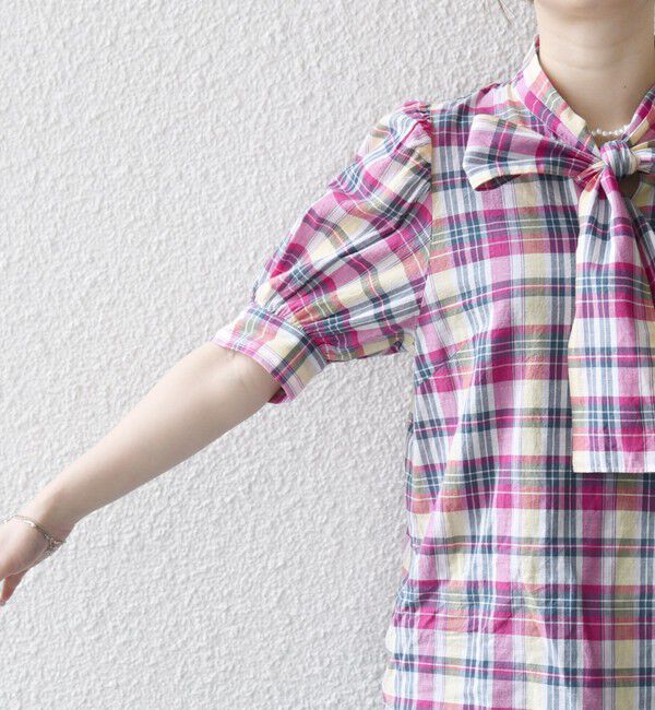 SHIPS any「SHIPS any:〈洗濯機可能〉マドラス チェック ボウタイ パフスリーブ ブラウス」|シャツ・ブラウス|