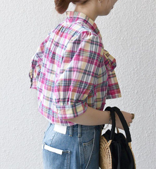 SHIPS any「SHIPS any:〈洗濯機可能〉マドラス チェック ボウタイ パフスリーブ ブラウス」|シャツ・ブラウス|