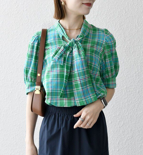 SHIPS any「SHIPS any:〈洗濯機可能〉マドラス チェック ボウタイ パフスリーブ ブラウス」|シャツ・ブラウス|