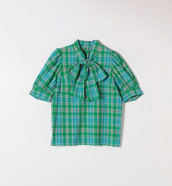 SHIPS any「SHIPS any:〈洗濯機可能〉マドラス チェック ボウタイ パフスリーブ ブラウス」|シャツ・ブラウス|