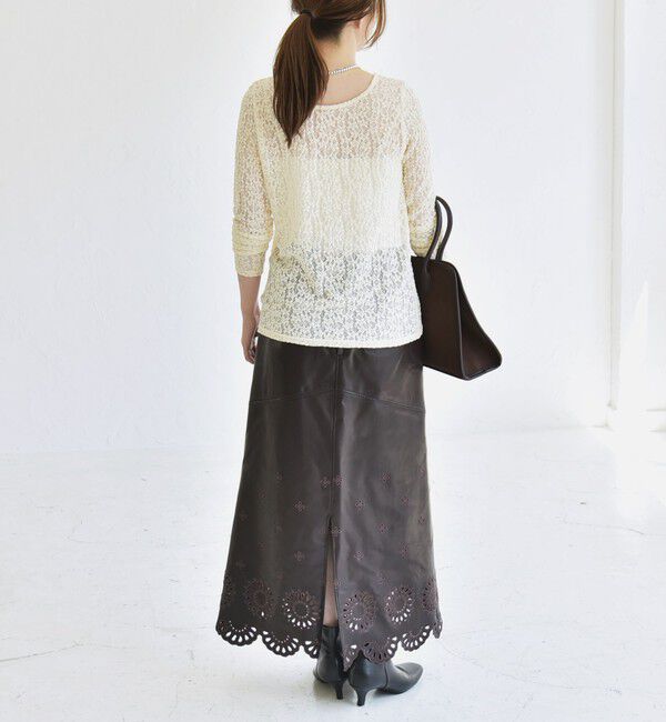 quaranciel「quaranciel:〈手洗い可能〉フラワー レース ストレッチ クルーネック プルオーバー」|Tシャツ・カットソー|