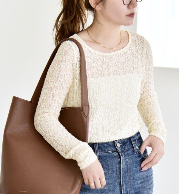 quaranciel「quaranciel:〈手洗い可能〉フラワー レース ストレッチ クルーネック プルオーバー」|Tシャツ・カットソー|