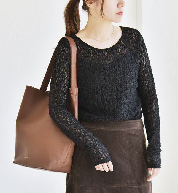 quaranciel「quaranciel:〈手洗い可能〉フラワー レース ストレッチ クルーネック プルオーバー」|Tシャツ・カットソー|