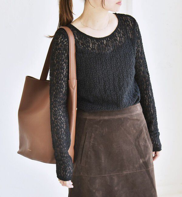 quaranciel「quaranciel:〈手洗い可能〉フラワー レース ストレッチ クルーネック プルオーバー」|Tシャツ・カットソー|