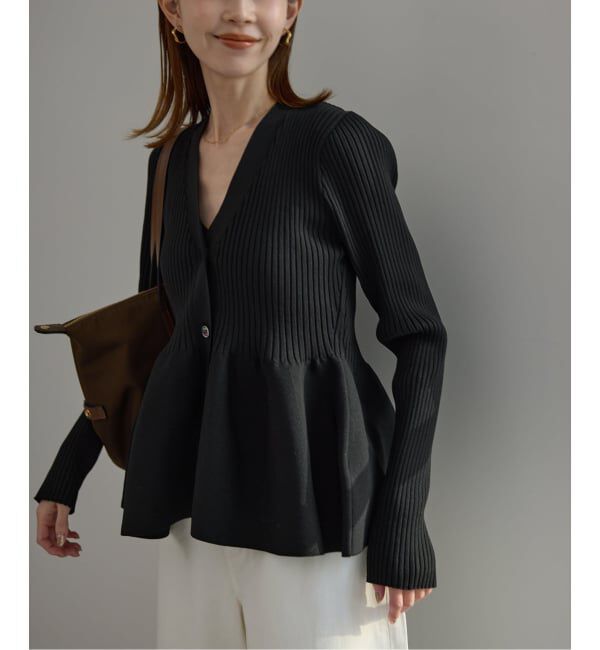 SLOBE IENA「《WEB限定/追加2予約》Vネックペプラムカーディガン」|カーディガン|