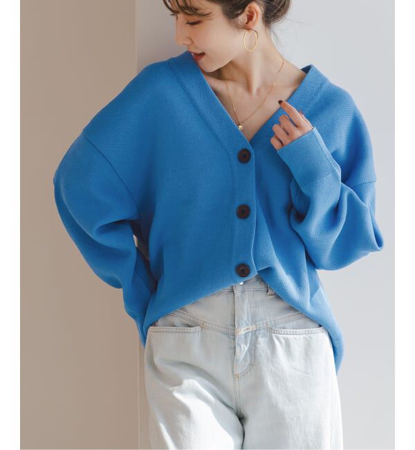 NOBLE「ファインハニカムVネックカーディガン」|カーディガン|ブルー