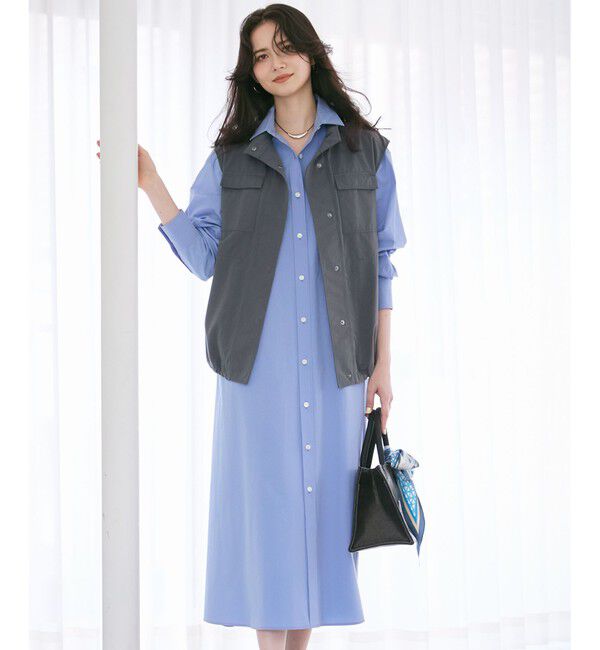 23区「【SLOW/一部店舗限定】タンブラーコットンブロード シャツワンピース」|ワンピース|ブルー系