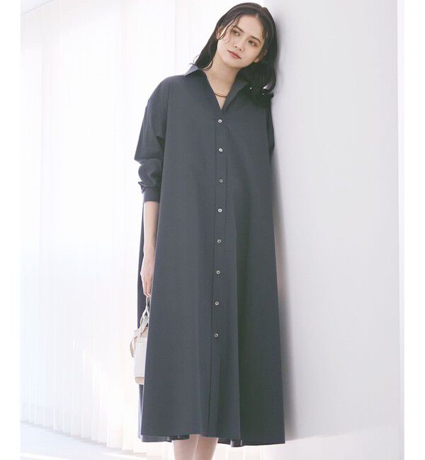 23区「【SLOW/一部店舗限定】タンブラーコットンブロード シャツワンピース」|ワンピース|ダルブルー系