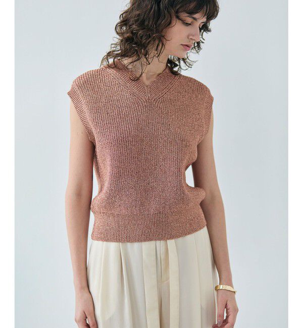 BEIGE,「【洗える・eclat 5月号掲載】VANDA / ラメ入りVネックノースリーブニット」|ニット・セーター|Dark Nude