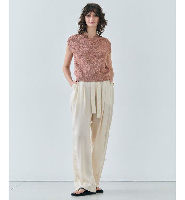 BEIGE,「【洗える・eclat 5月号掲載】VANDA / ラメ入りVネックノースリーブニット」|ニット・セーター|