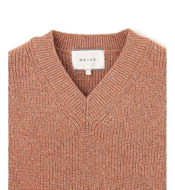 BEIGE,「【洗える・eclat 5月号掲載】VANDA / ラメ入りVネックノースリーブニット」|ニット・セーター|