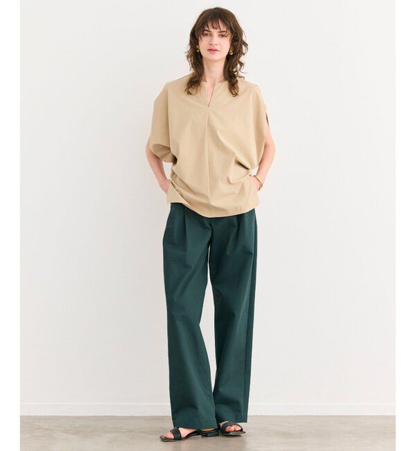 BEIGE,「【接触冷感/UVカット/洗える・BAILA 8.9月合併号掲載】YANN / Vスリットプルオーバーブラウス」|シャツ・ブラウス|