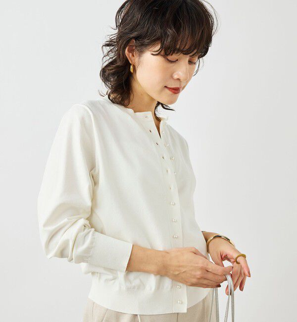 NOLLEY'S「《手洗い可能》コットンテックスクルーネックカーディガン」|カーディガン|エクリュ