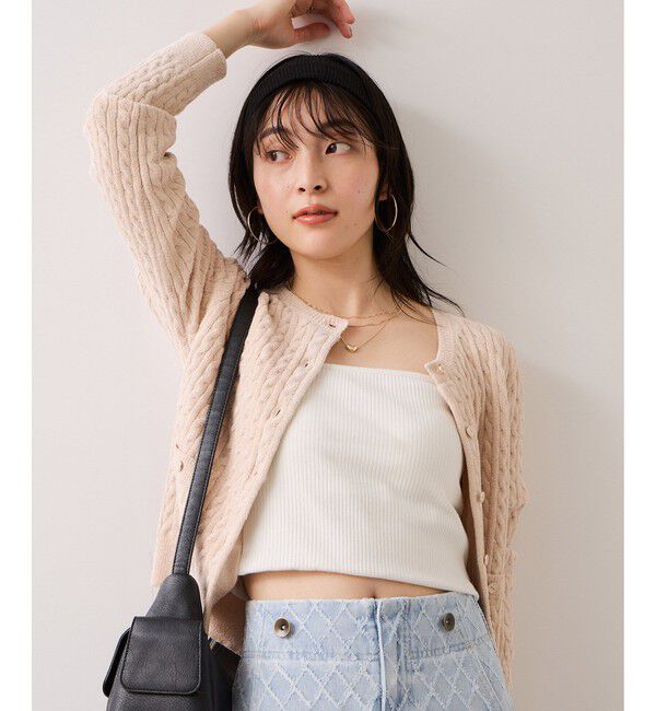 VIS「モールベロアケーブルカーディガントップス/イージーケア」|カーディガン|